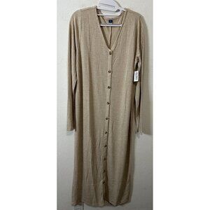 Old Navy Long Sleeve Beige Maxi Ribbed V Neck Sleep Dress Size Large Tall
